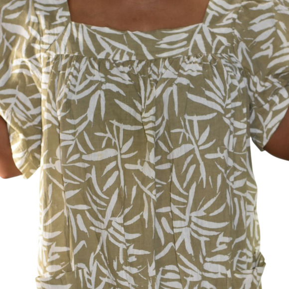 Vintage Patio Dress Tan Vermont Country Store Palm Leaf Muumuu Housedress Large - Picture 5 of 14